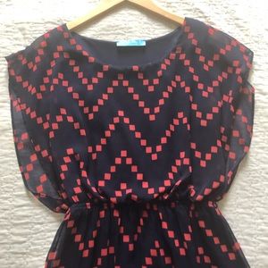 Red and Blue Fit and Flare Dress